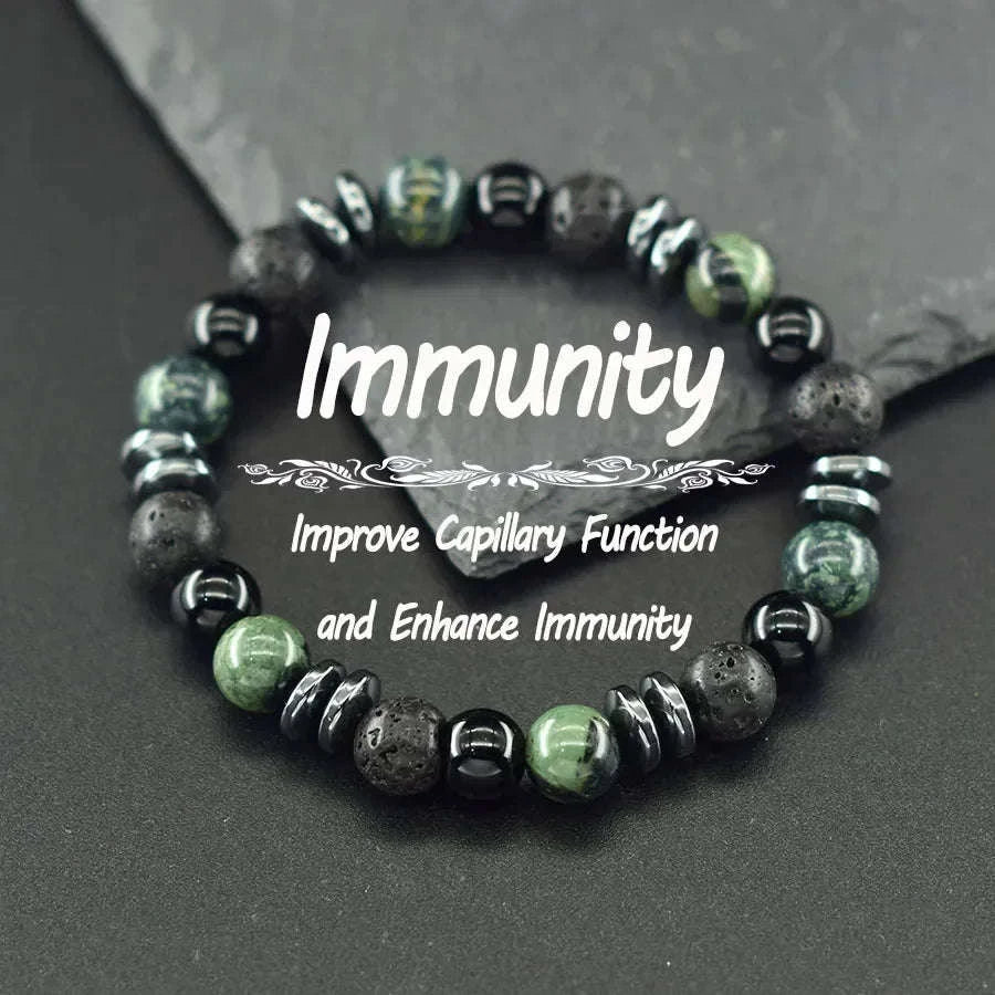 ✨ Natural Sparrow Stone and Black Volcanic Onyx Beads Bracelet – Classic Unisex Jewelry for Capillary Function and Immunity Enhancement