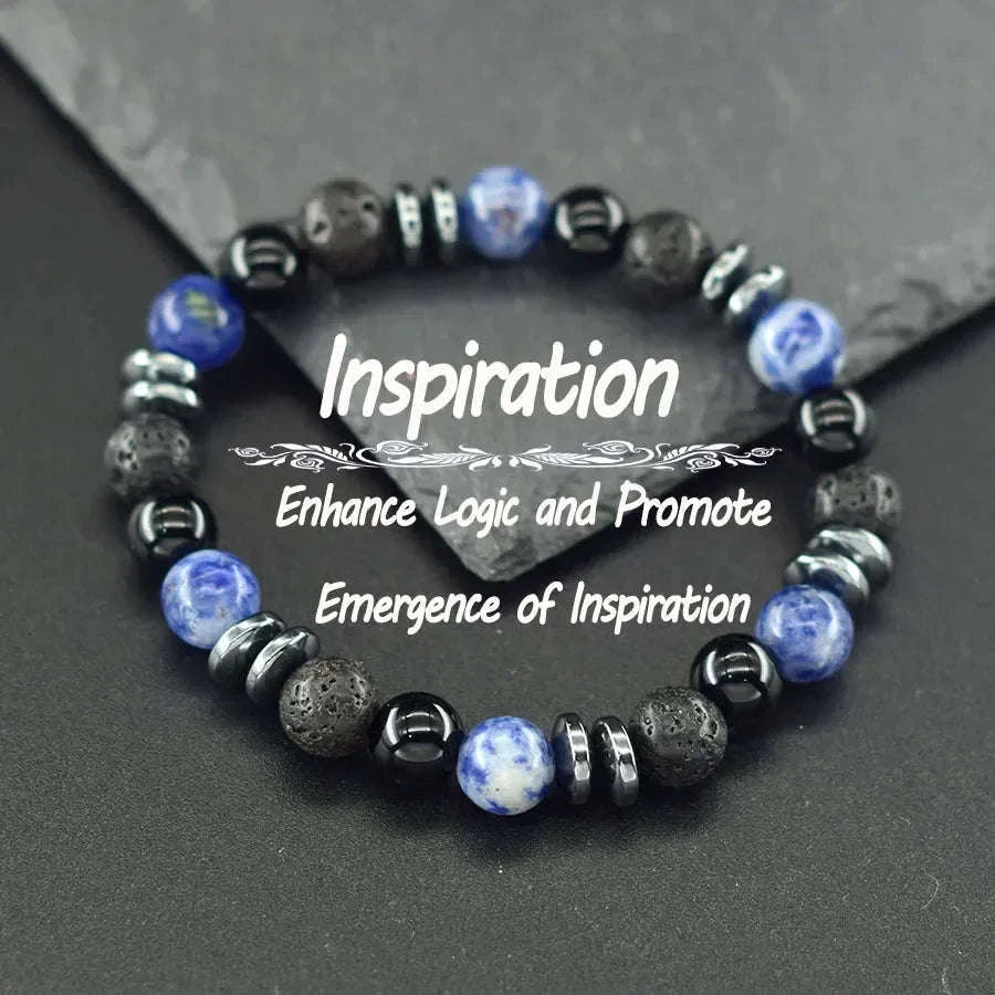 ✨ Natural Sparrow Stone and Black Volcanic Onyx Beads Bracelet – Classic Unisex Jewelry for Capillary Function and Immunity Enhancement 12 Blue Spot 8 mm Beads