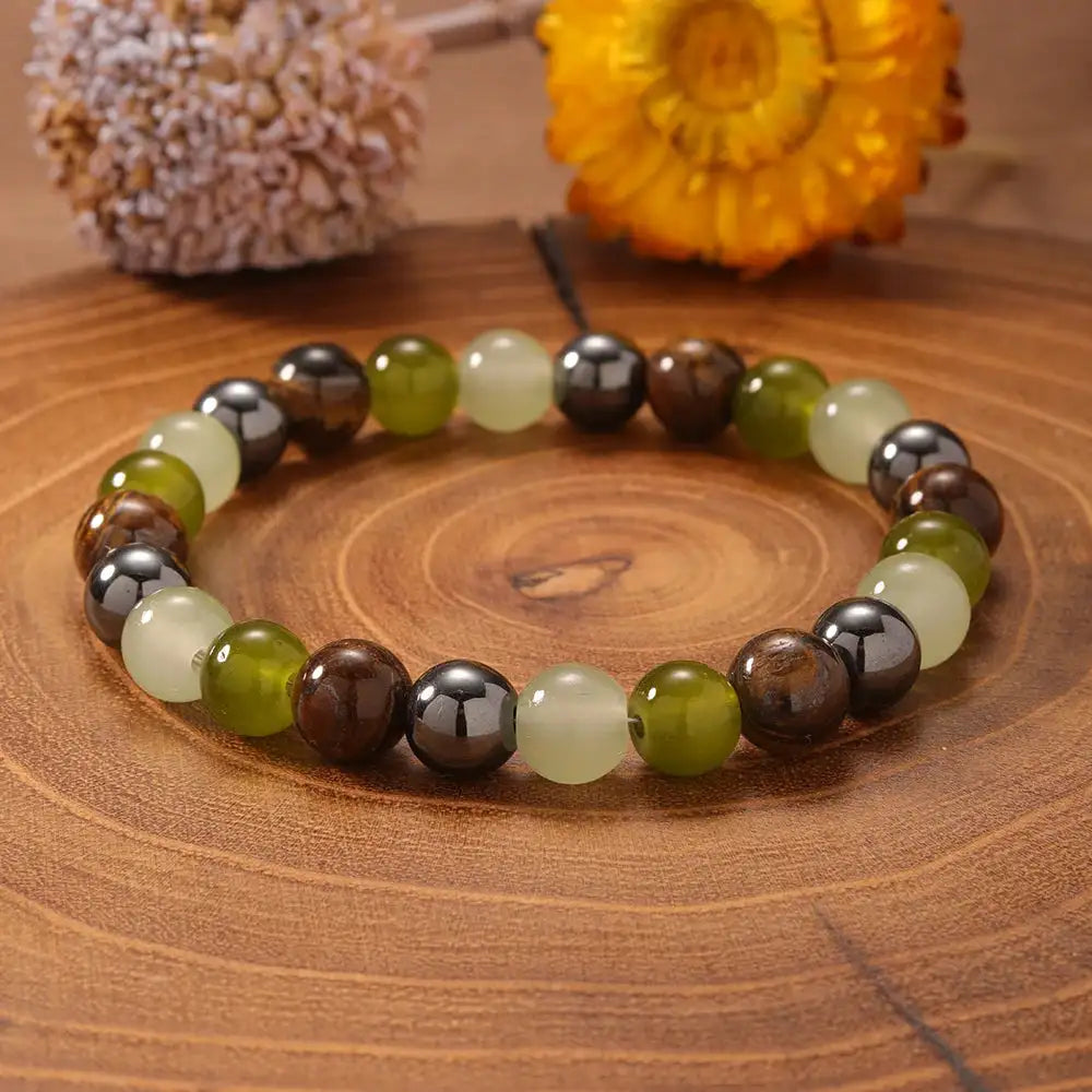 💚 Natural Stone Green Gemstone Bracelet – Unisex Vintage Tiger Eye Jewelry | Fashion Party Wear & Gift for Women and Men 18cm