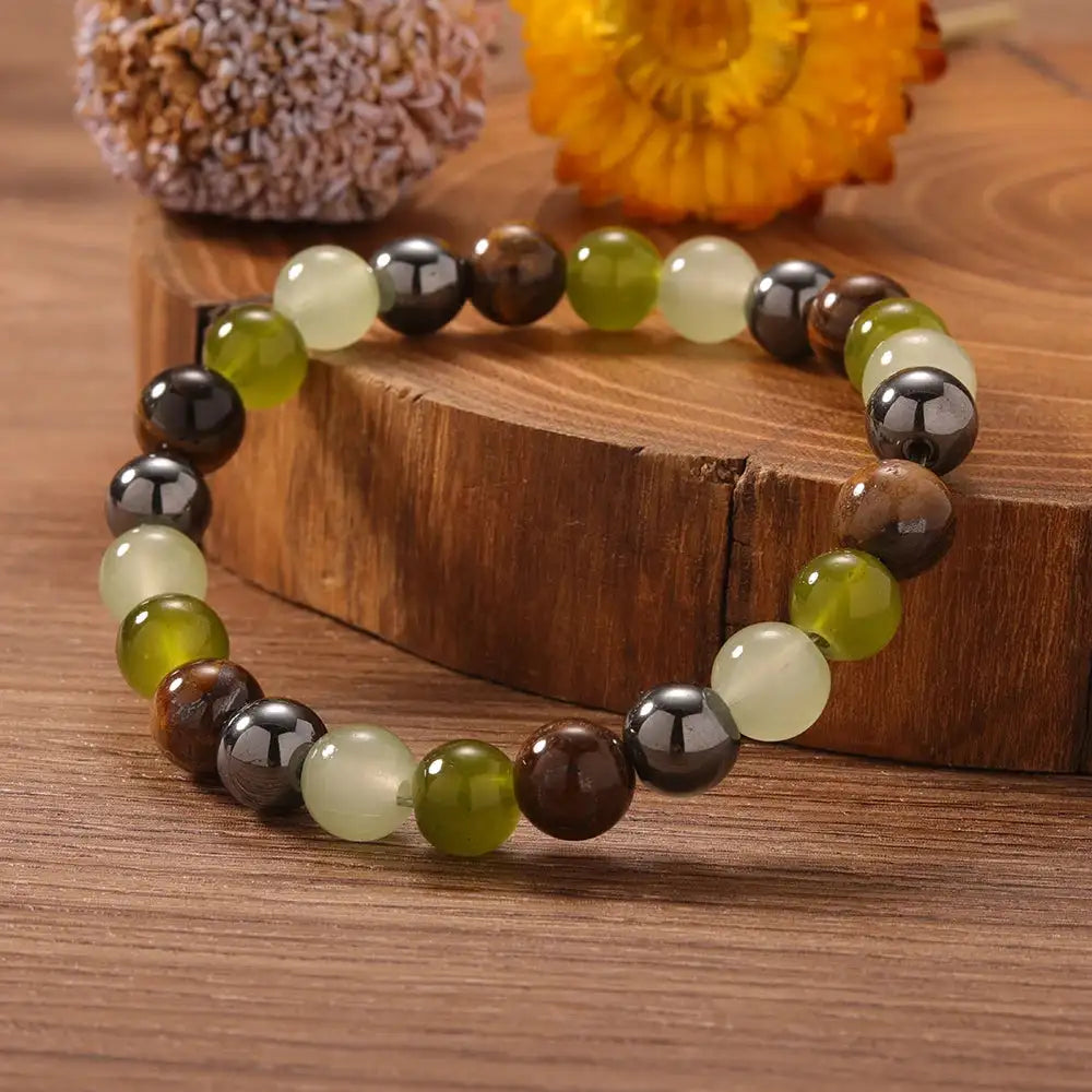 💚 Natural Stone Green Gemstone Bracelet – Unisex Vintage Tiger Eye Jewelry | Fashion Party Wear & Gift for Women and Men