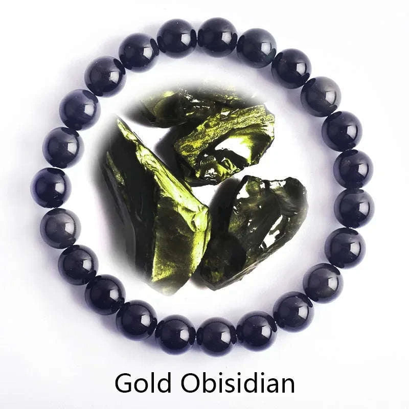 ✨ Natural Stone Protection Bracelet – Dragon Blood Beads, Quartz & Onyx Stretch Jewelry for Men & Women – Healing Reiki & Yoga Energy Bracelet 34 Gold Obisidian