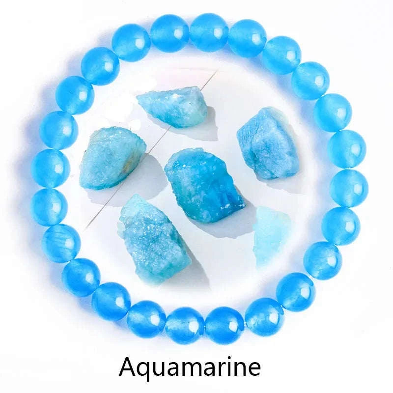 ✨ Natural Stone Protection Bracelet – Dragon Blood Beads, Quartz & Onyx Stretch Jewelry for Men & Women – Healing Reiki & Yoga Energy Bracelet 37 Aquamarine
