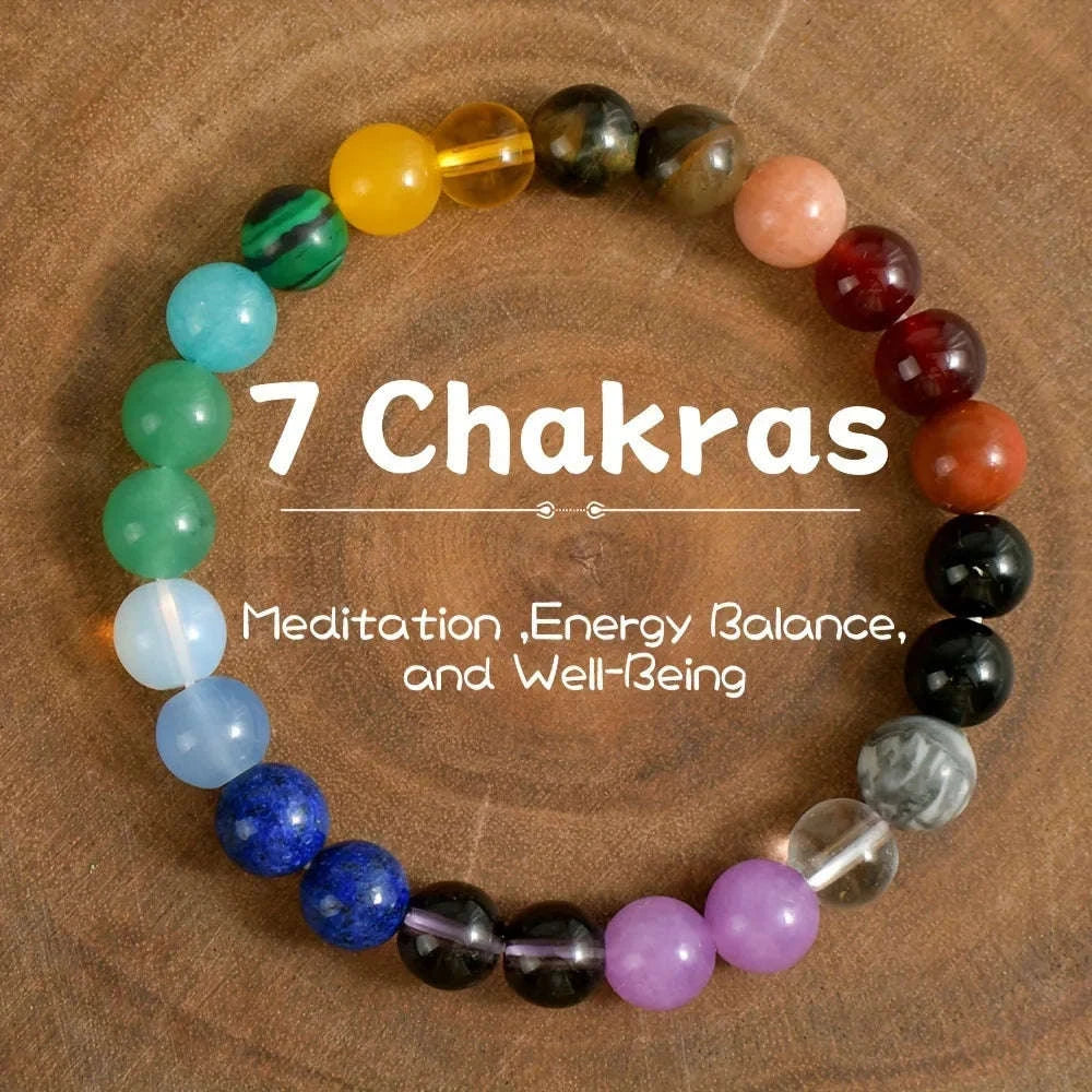 ✨ Natural Stone Symbolic Beaded Bracelet – Unisex Anxiety Relief, Protection, Money Attraction & Spiritual Inner Self-Love Jewelry 7 Chakras