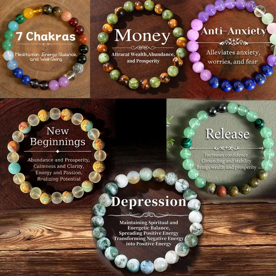 ✨ Natural Stone Symbolic Beaded Bracelet – Unisex Anxiety Relief, Protection, Money Attraction & Spiritual Inner Self-Love Jewelry
