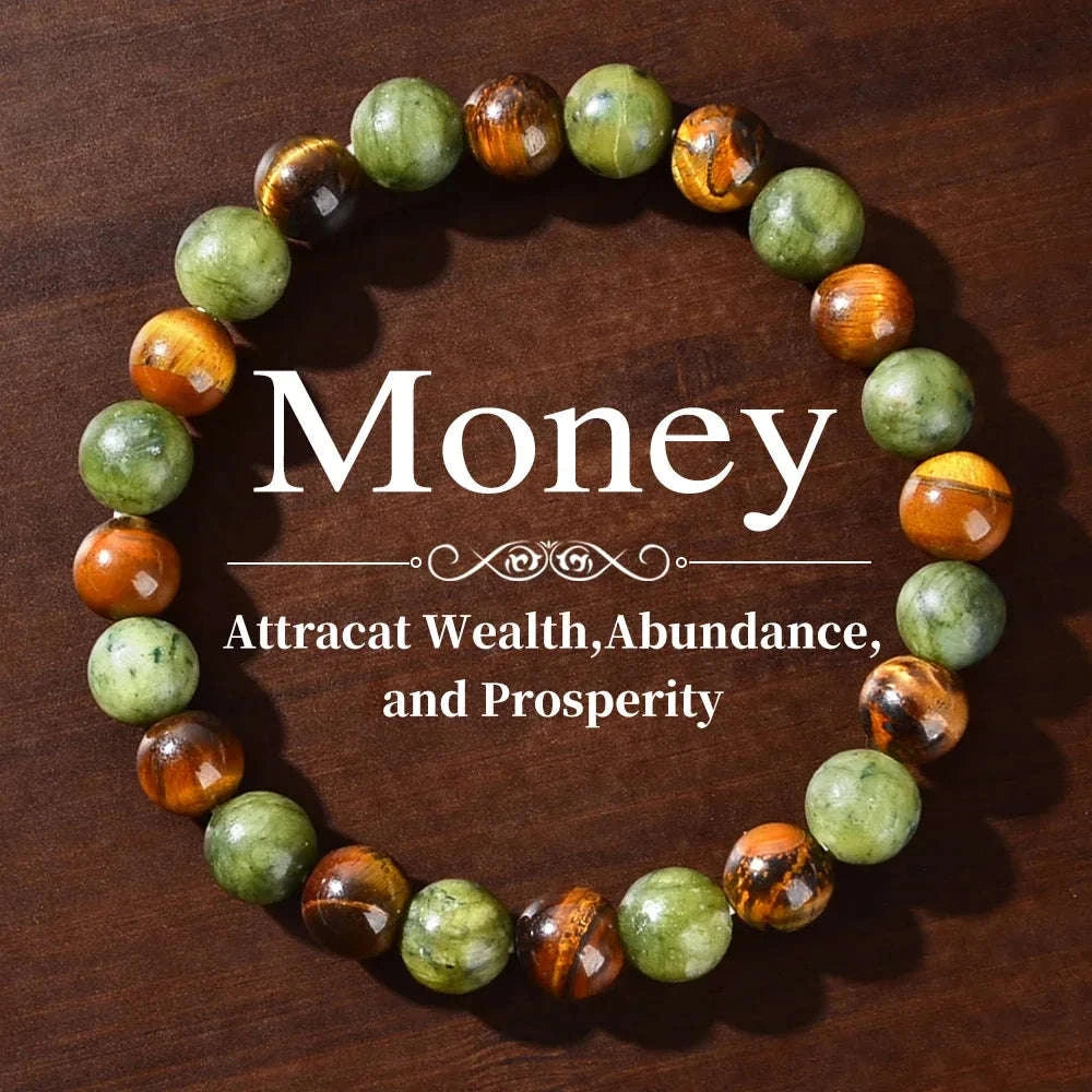 ✨ Natural Stone Symbolic Beaded Bracelet – Unisex Anxiety Relief, Protection, Money Attraction & Spiritual Inner Self-Love Jewelry money
