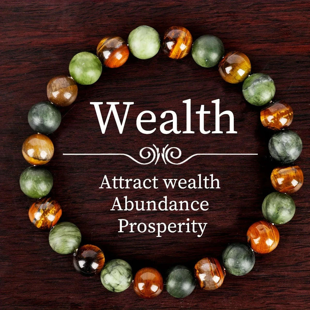 ✨ Natural Stone Symbolic Beaded Bracelet – Unisex Anxiety Relief, Protection, Money Attraction & Spiritual Inner Self-Love Jewelry