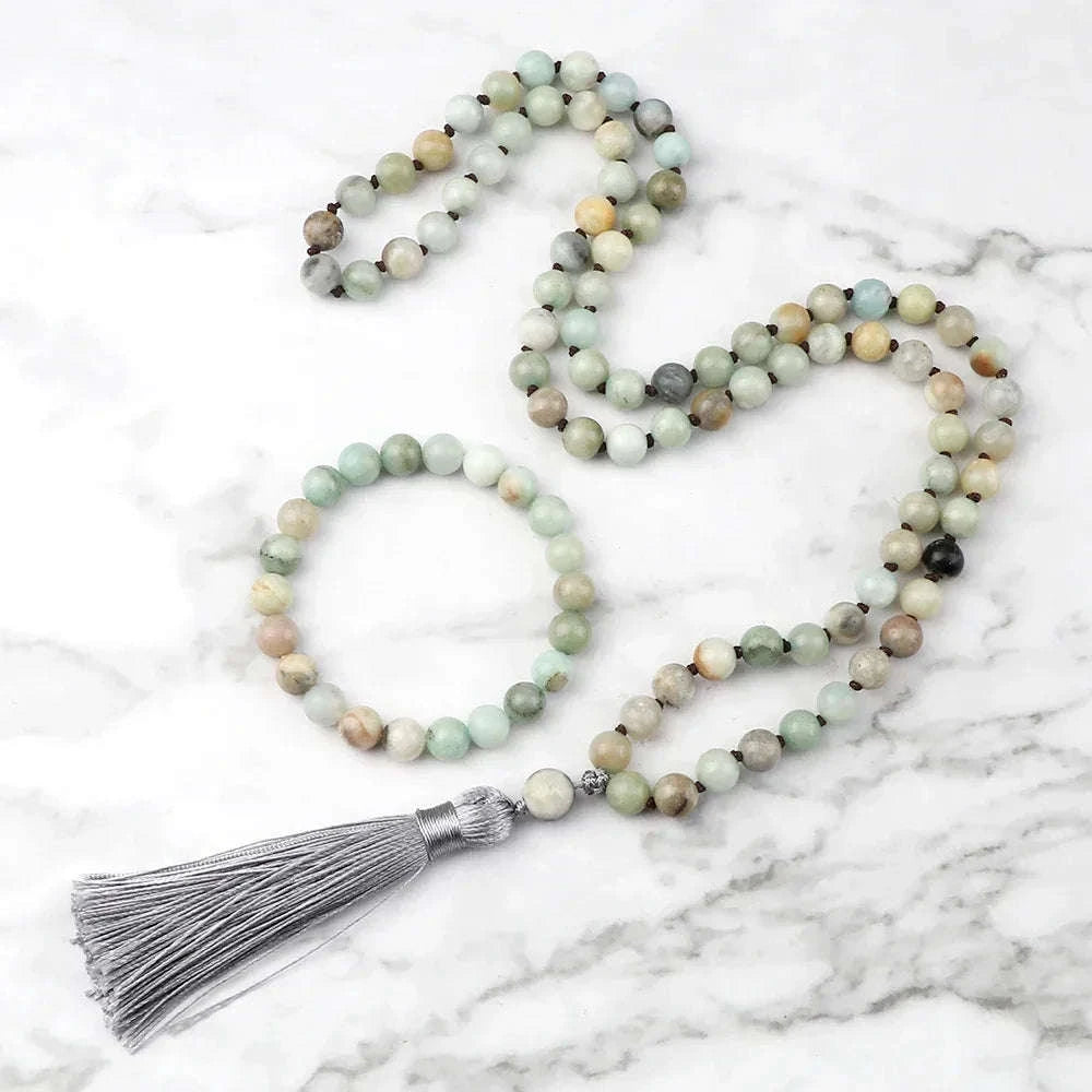 🐯 Natural Tiger Eye Stone Jewelry Set (Necklace & Bracelet): Healing Tassel Pendant & Sweater Chain – Confidence, Wealth & Protection Crystal for Women Amazonite