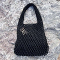 New 7-Color Crochet Shoulder Bag with Leather Base – Eco-Friendly Women’s Tote Bag with Inner Pouch – 50x28cm Black