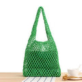New 7-Color Crochet Shoulder Bag with Leather Base – Eco-Friendly Women’s Tote Bag with Inner Pouch – 50x28cm green