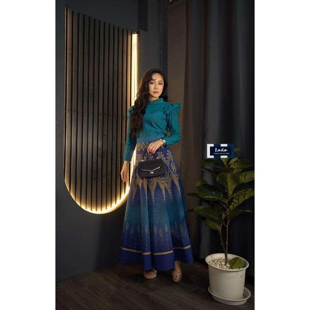 New 8-Piece High-Waisted Cotton Pleated Skirt with Pine Print | 26–32 Inch Waist Sizes