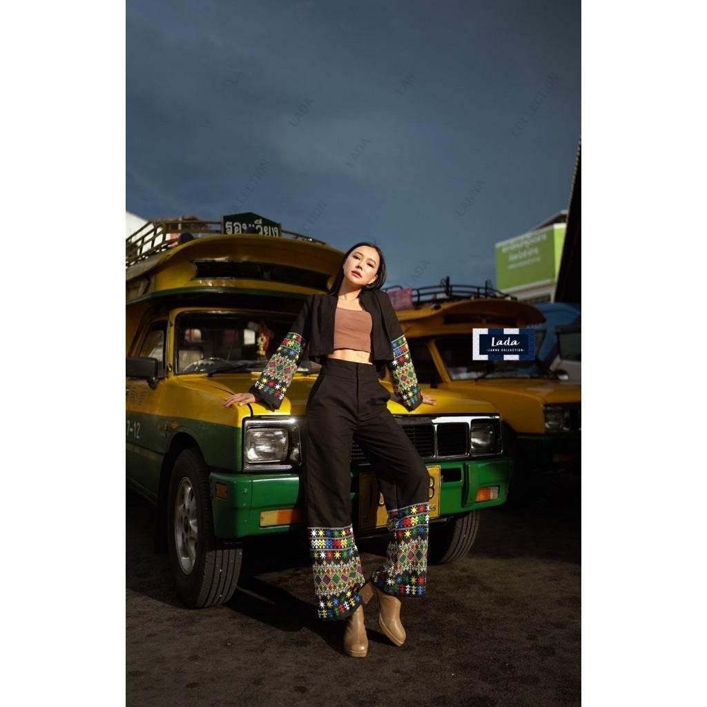 New Arrival Mien Tribal Print Blouse Pants Set - Stylish Thai-Inspired Outfit for Women