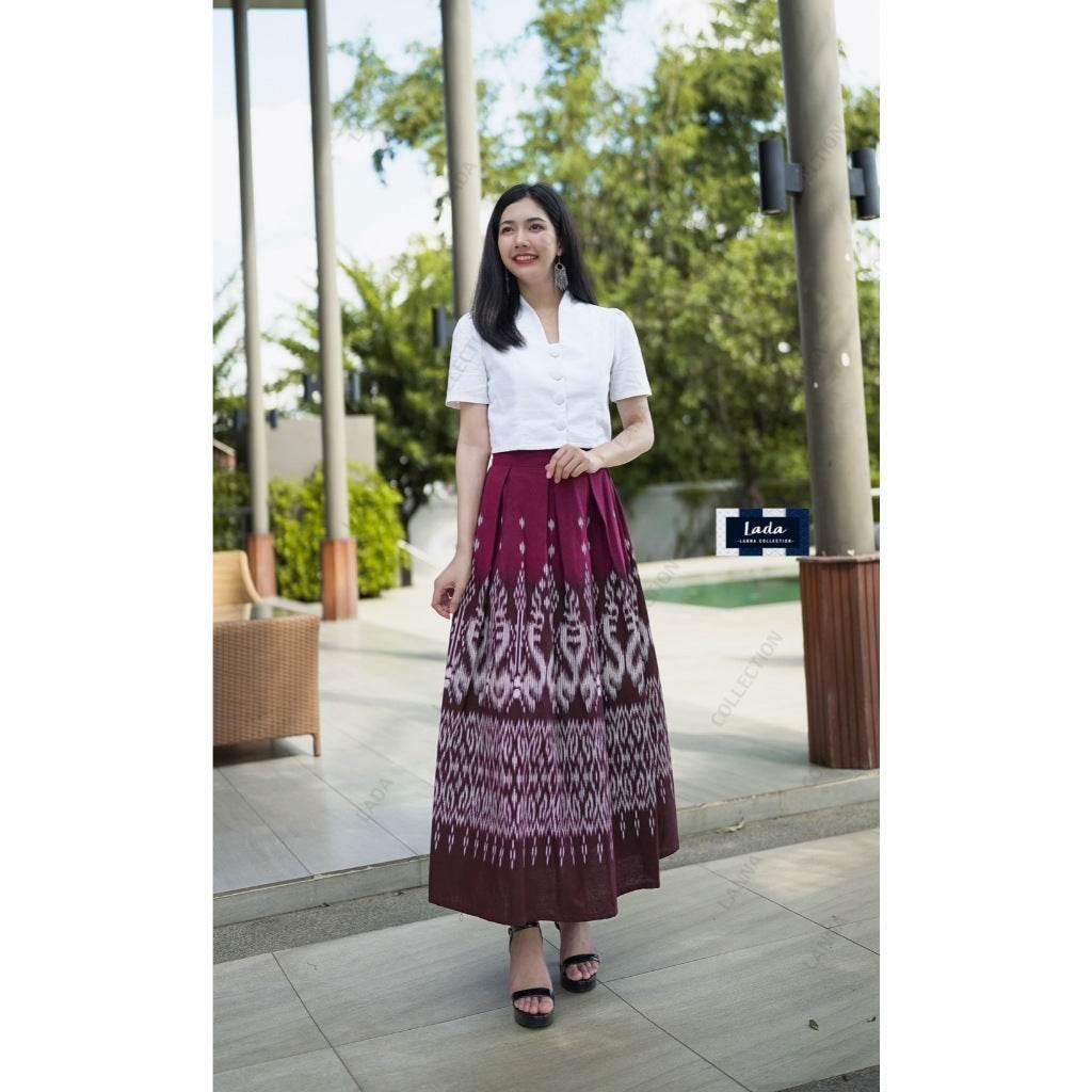 New Arrival Twin Naga Print Cotton Blouse Set - High Waist Pleated Design with Thai Folklore คอปีนแขนสั้นบานเย็น