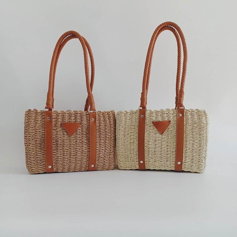 New French Style Handwoven Shoulder Bag - Cotton Rope, Zip Closure, 22x28cm, 56cm Strap for Women