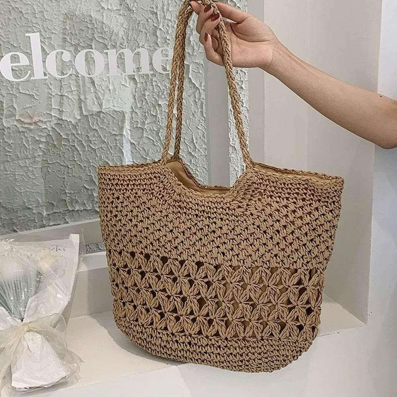 New Handwoven Cotton Rope Bag - Large 35x46cm Shoulder Tote for Women | Natural Material & 2 Color Choices