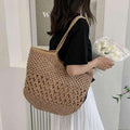 New Handwoven Cotton Rope Bag - Large 35x46cm Shoulder Tote for Women | Natural Material & 2 Color Choices khaki