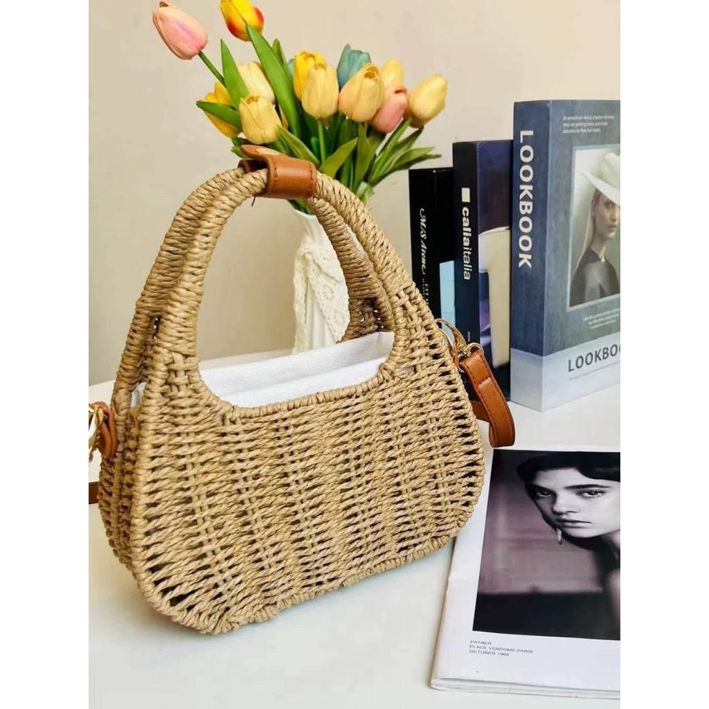 New Handwoven Shoulder Handbag - Korean Style Cotton Rope Bag with Inner Pocket, Compact 20cm Width