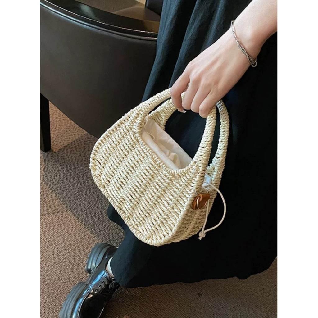 New Handwoven Shoulder Handbag - Korean Style Cotton Rope Bag with Inner Pocket, Compact 20cm Width