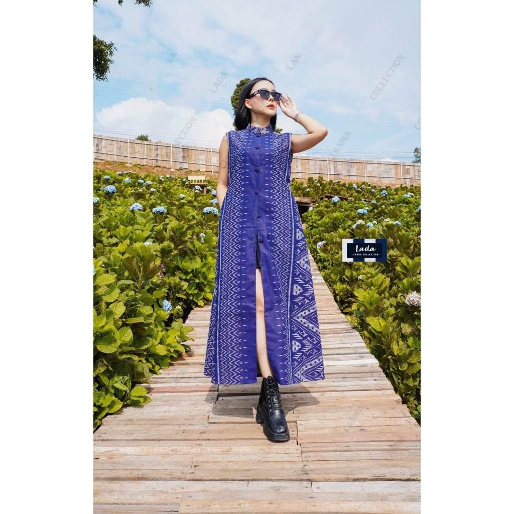 New Indigo Print Long Wrap Coat 51 Inches for Women - Available in M & XL Sizes