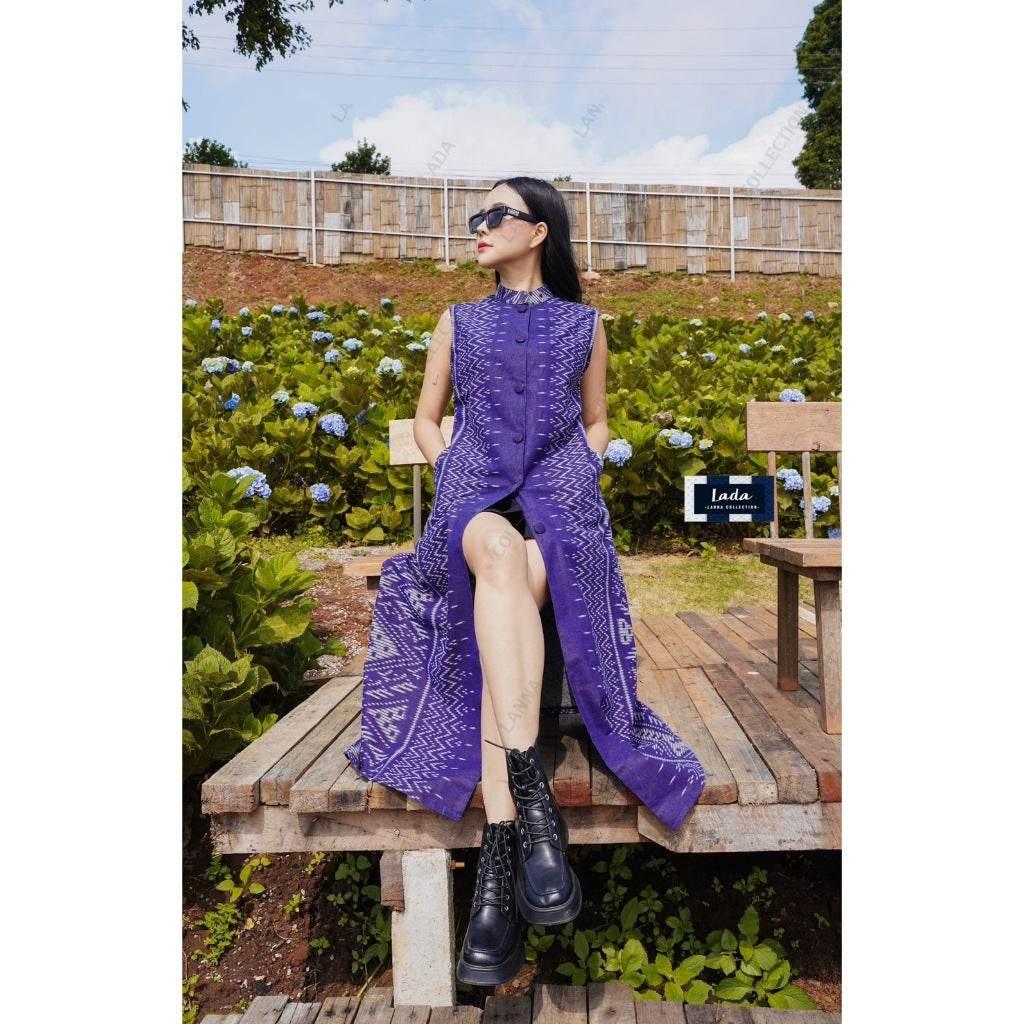 New Indigo Print Wrap Coat for Women | Long 51 Inch Length | Available in M & XL Sizes