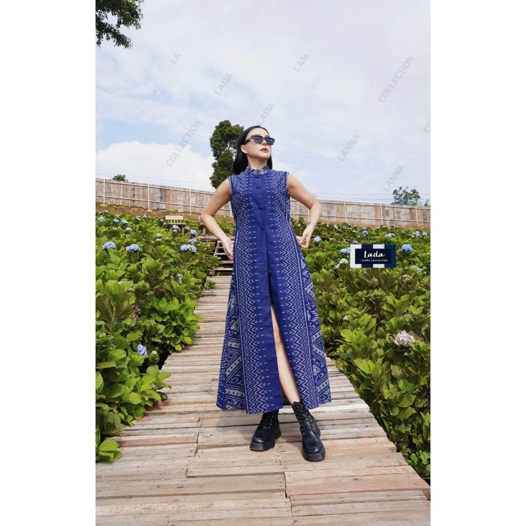 New Indigo Print Wrap Coat for Women | Long 51 Inch Length | Available in M & XL Sizes