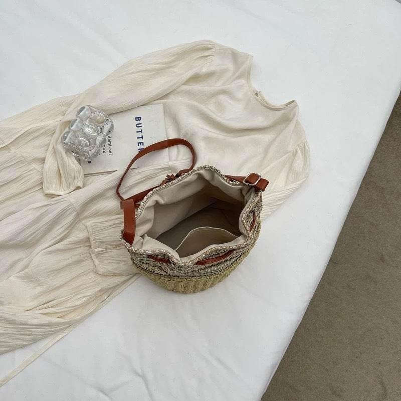 New Korean Handmade Pleated Tote Bag | Eco-Friendly Cotton Rope Shoulder Bag 28x20cm with 101cm Strap