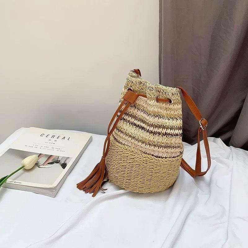 New Korean Handmade Pleated Tote Bag | Eco-Friendly Cotton Rope Shoulder Bag 28x20cm with 101cm Strap