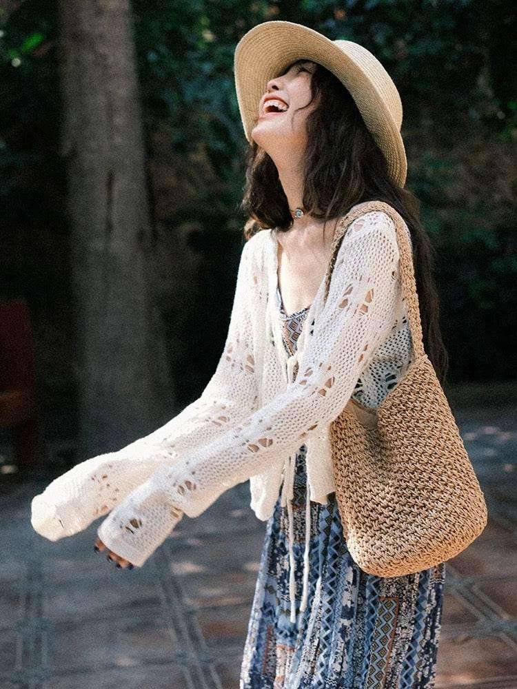New Korean Handwoven Shoulder Bag – Compact Cotton Rope Tote with 35cm Strap | 28cm Everyday Woven Basket Bag