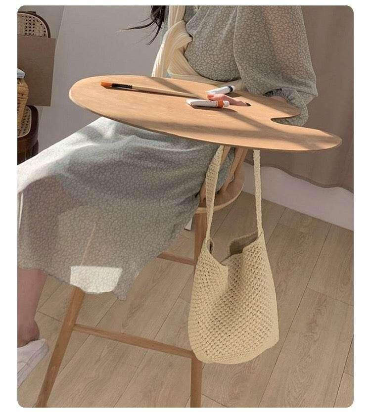 New Korean Handwoven Shoulder Bag – Compact Cotton Rope Tote with 35cm Strap | 28cm Everyday Woven Basket Bag