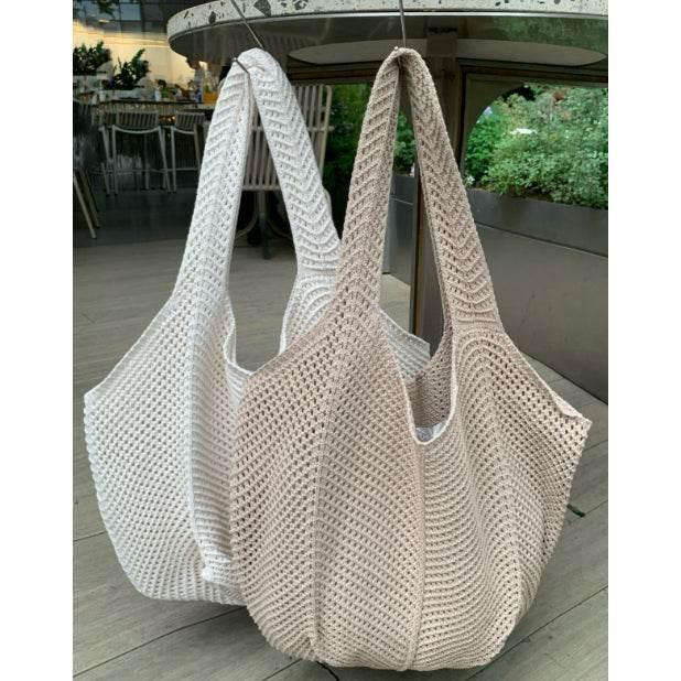 New Korean Handwoven Tote Bag - Large Cotton Shoulder Bag for Women with 25cm Strap | Handmade Design