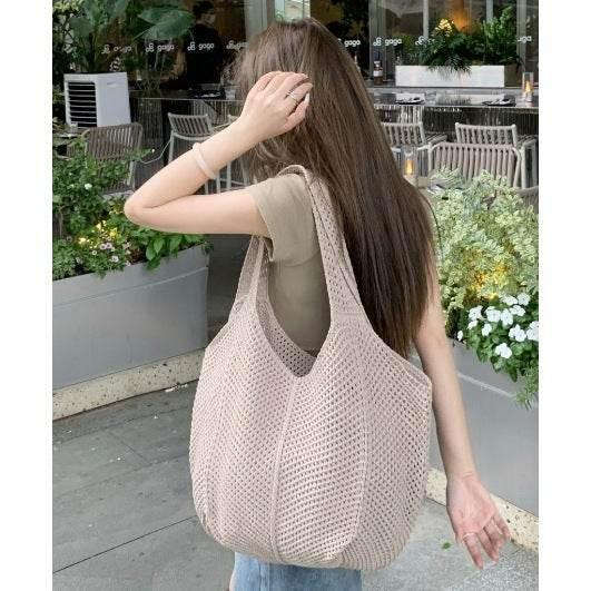 New Korean Handwoven Tote Bag - Large Cotton Shoulder Bag for Women with 25cm Strap | Handmade Design