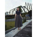New Thai Pattern Cotton Set - 2-Piece Stylish Collar Top & Pleated Skirt Outfit for Women in 4 Colors ดำ
