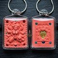 Authentic Thai Amulet "Nine-Tailed Fox Spirit Queen Sacred Charm Powder Pendant" Consecrated by Kruba Khampeng, Asom Sukhawadi B.E. 2566 (2023) - Encrusted with Gemstones & Golden Heart Medallion