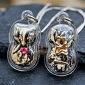 Authentic Thai Nine-Tailed Fox Amulet "White & Black Marble Sacred Powder Fox Pendant with Pink Gem, Golden In Koo & Takrut" Consecrated by Kruba Krissana Intawanno at Weruwan Forest Monastery B.E. 2562 (2019)