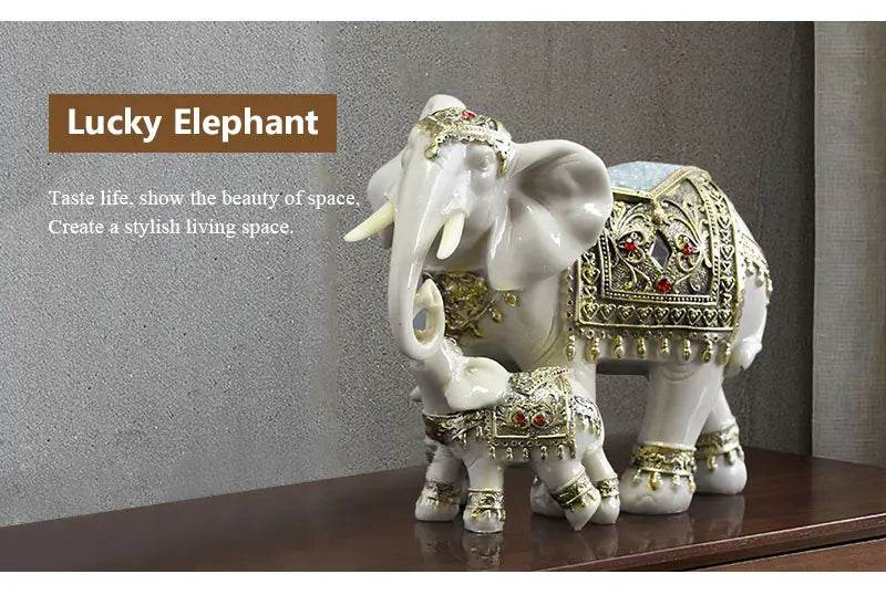 Thai Elephant Home Decor Statue - Ornate Lucky Elephant Accent Piece