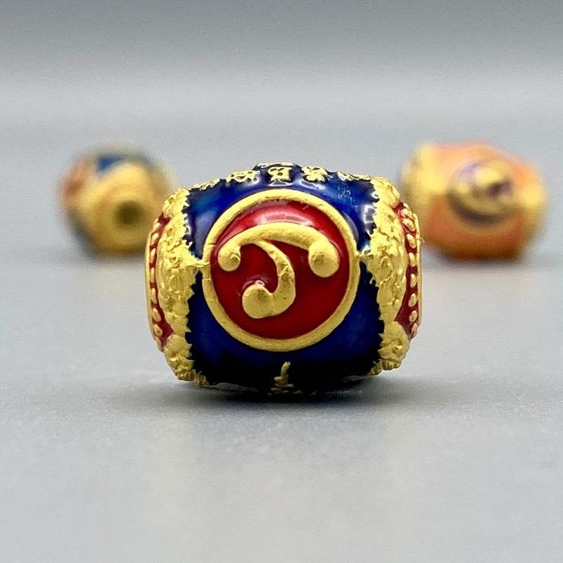 Thai Blessing Co Billionaire Prosperity Thai amulet enamel bead charm in blue red and gold with sacred script
