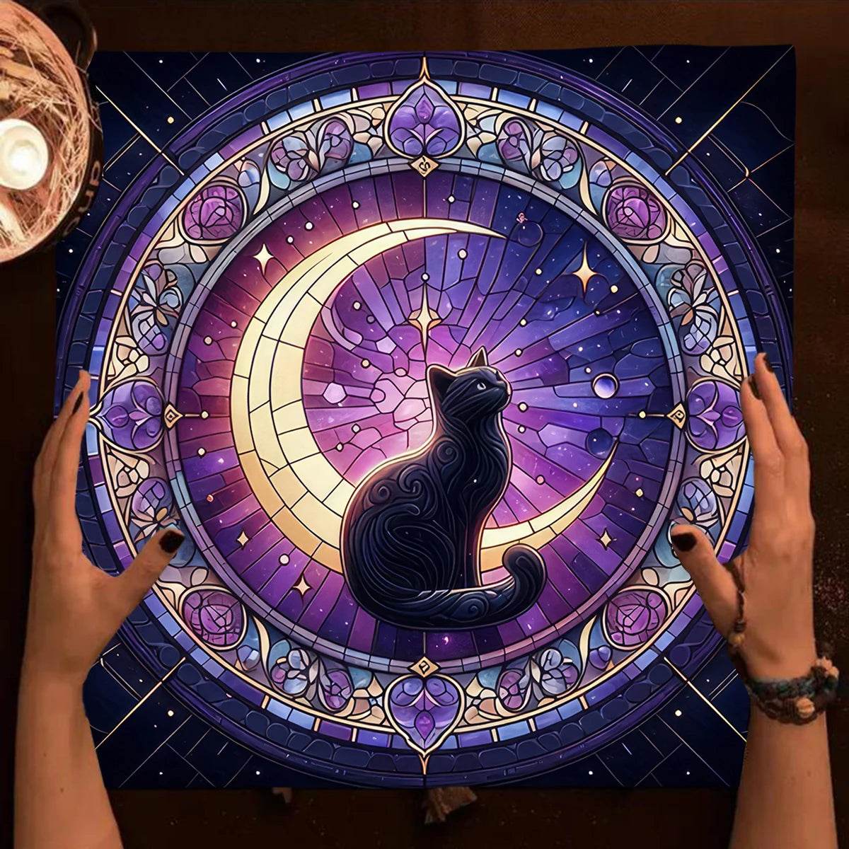 Moon Pentagram Tarot Tablecloth - Cat Moon Design for Mystical Readings TLB (701)