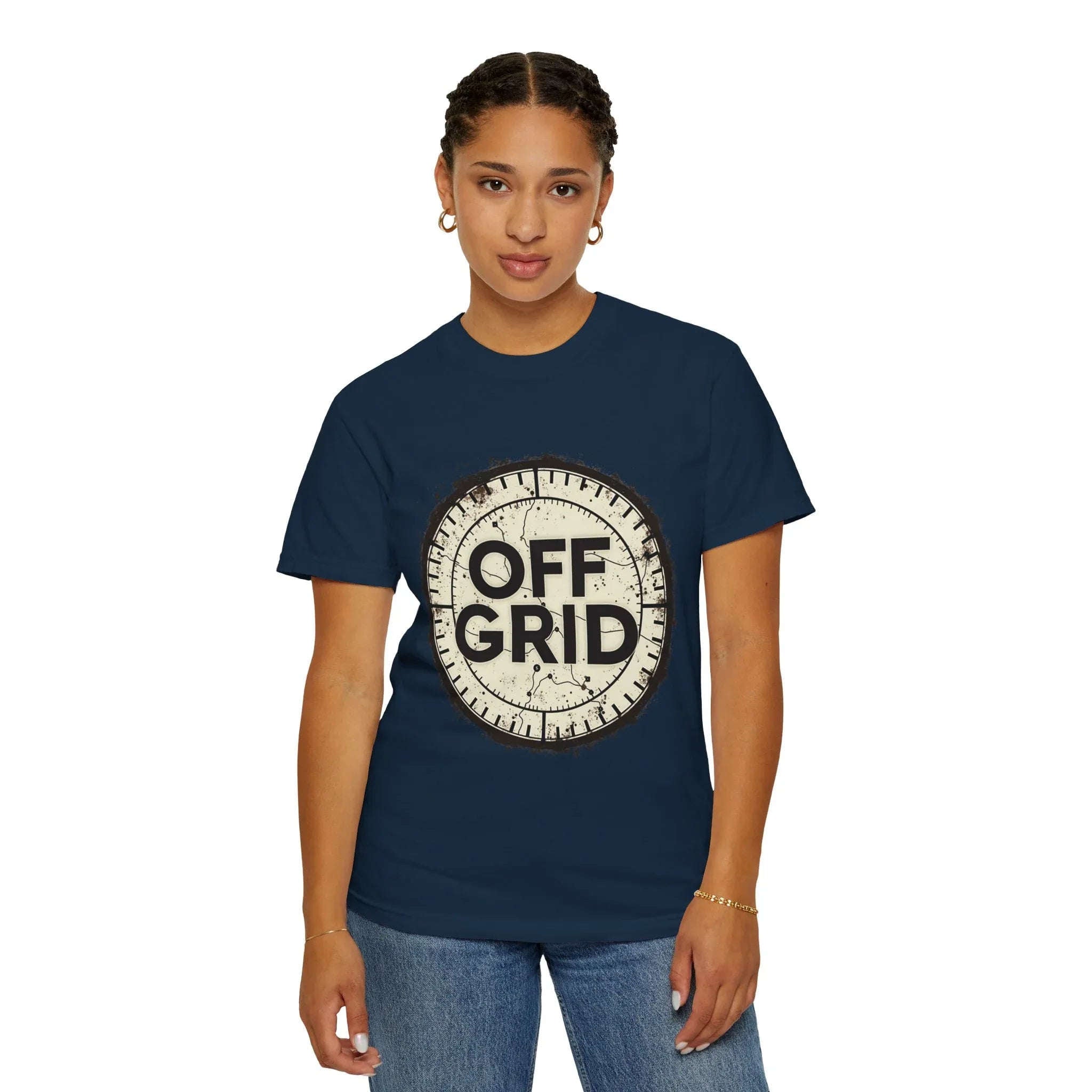 Off Grid Compass T-Shirt, Adventure Map Outdoor Tee, Vintage Compass Graphic Shirt, Hiking Camping Trail Shirt True Navy