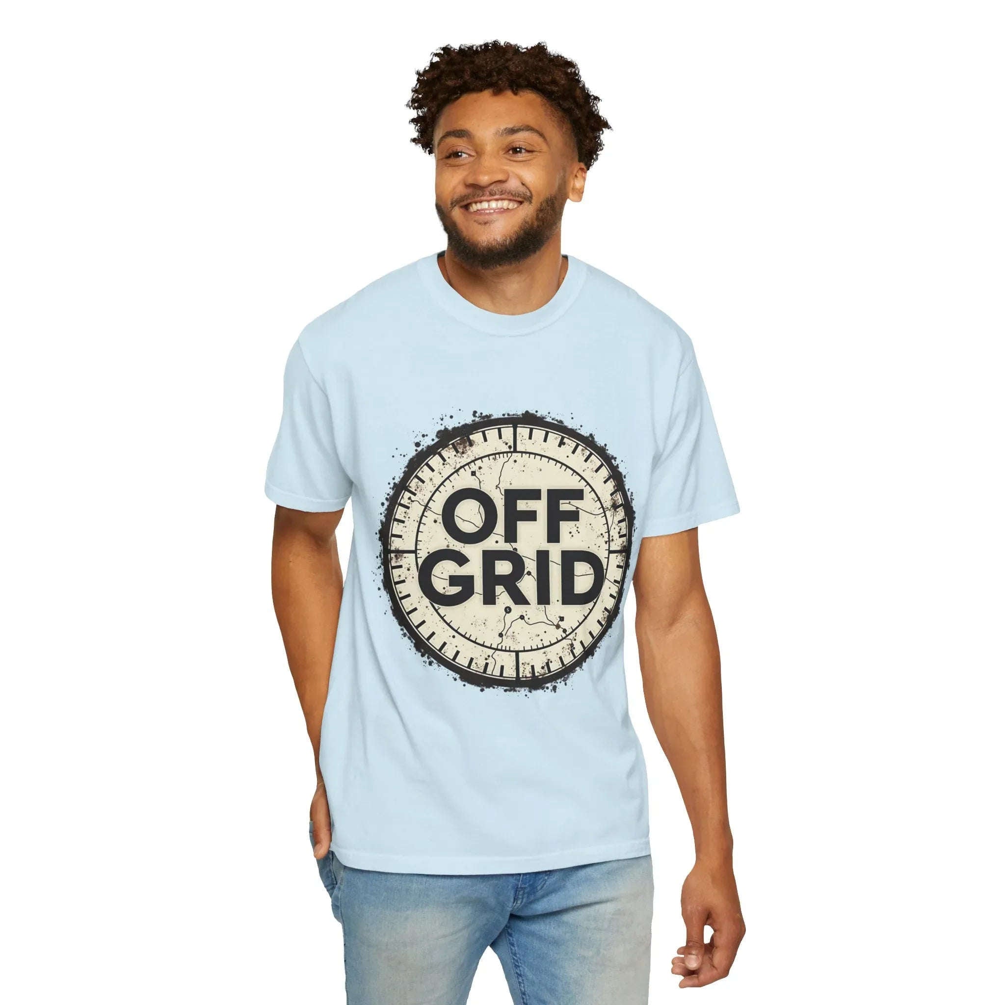 Off Grid Compass T-Shirt, Adventure Map Outdoor Tee, Vintage Compass Graphic Shirt, Hiking Camping Trail Shirt Chambray