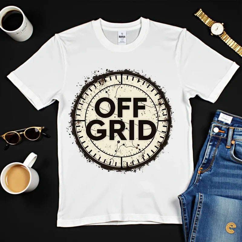 Off Grid Compass T-Shirt, Adventure Map Outdoor Tee, Vintage Compass Graphic Shirt, Hiking Camping Trail Shirt White
