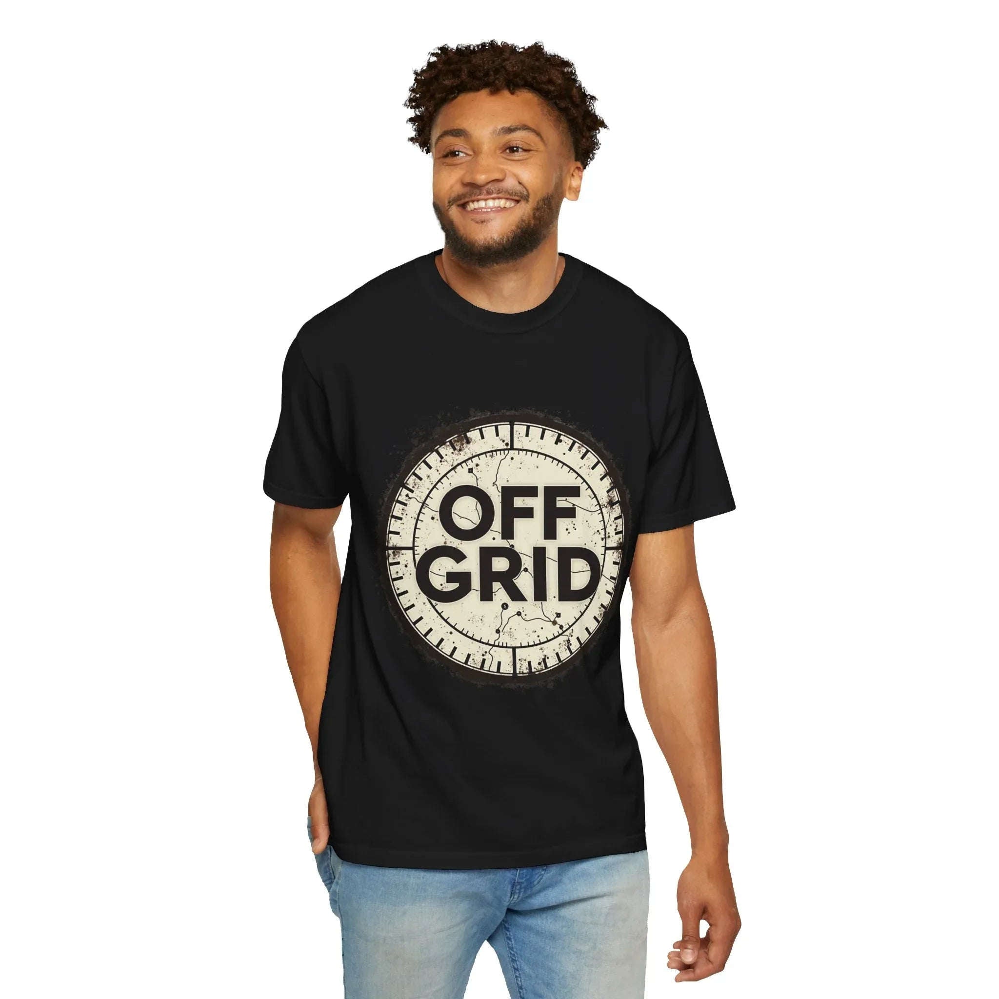 Off Grid Compass T-Shirt, Adventure Map Outdoor Tee, Vintage Compass Graphic Shirt, Hiking Camping Trail Shirt Black