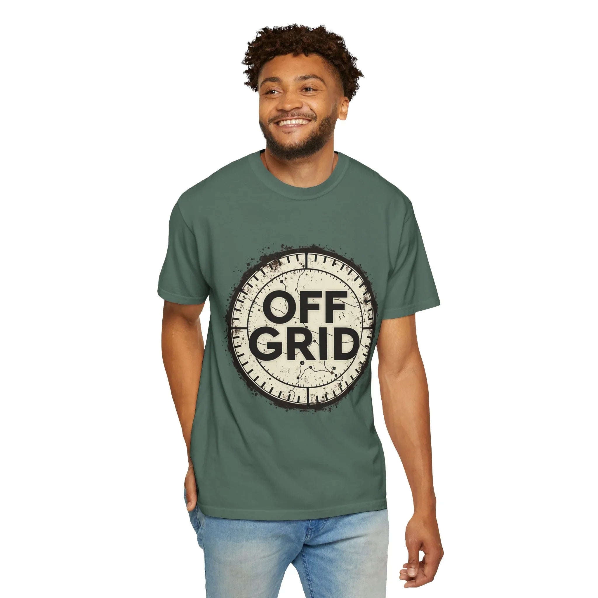 Off Grid Compass T-Shirt, Adventure Map Outdoor Tee, Vintage Compass Graphic Shirt, Hiking Camping Trail Shirt Blue Spruce