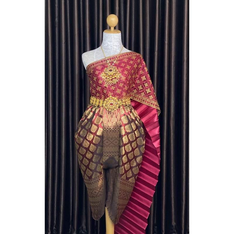 One-Sake.com Red Thai Bridal Outfit with Gold Detail