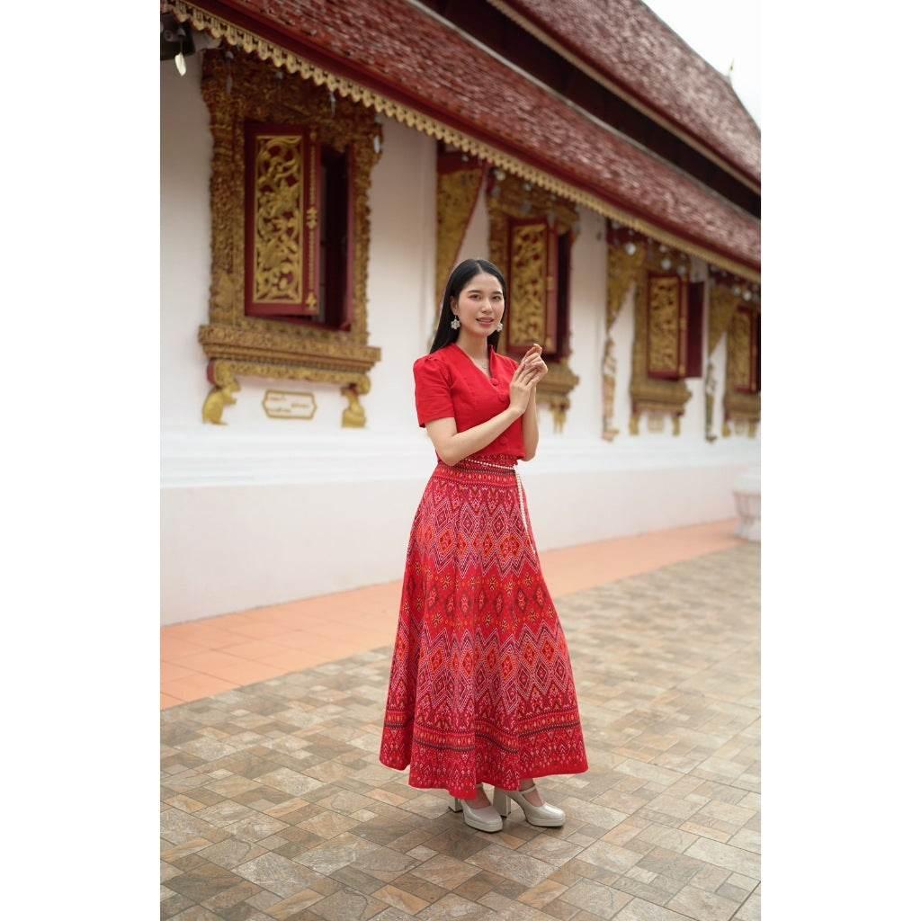 One-Sake.com Thai Traditional Blouse and Skirt Set for Elegant Cultural Fashion