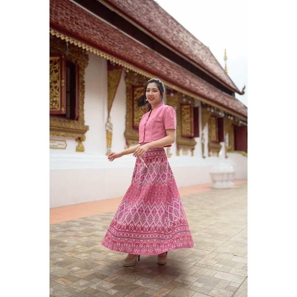 One-Sake.com Thai Traditional Blouse and Skirt Set for Elegant Cultural Fashion