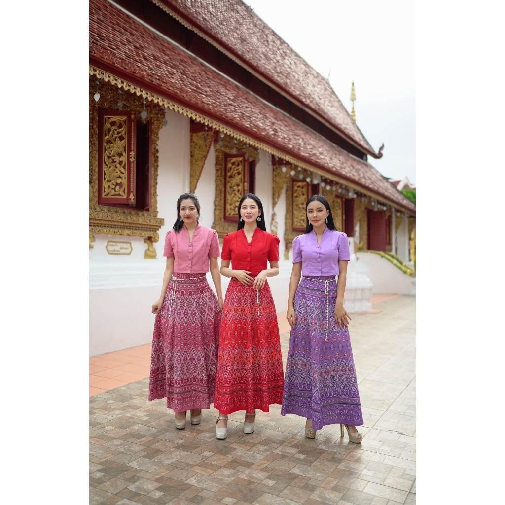 One-Sake.com Thai Traditional Blouse and Skirt Set for Elegant Cultural Fashion