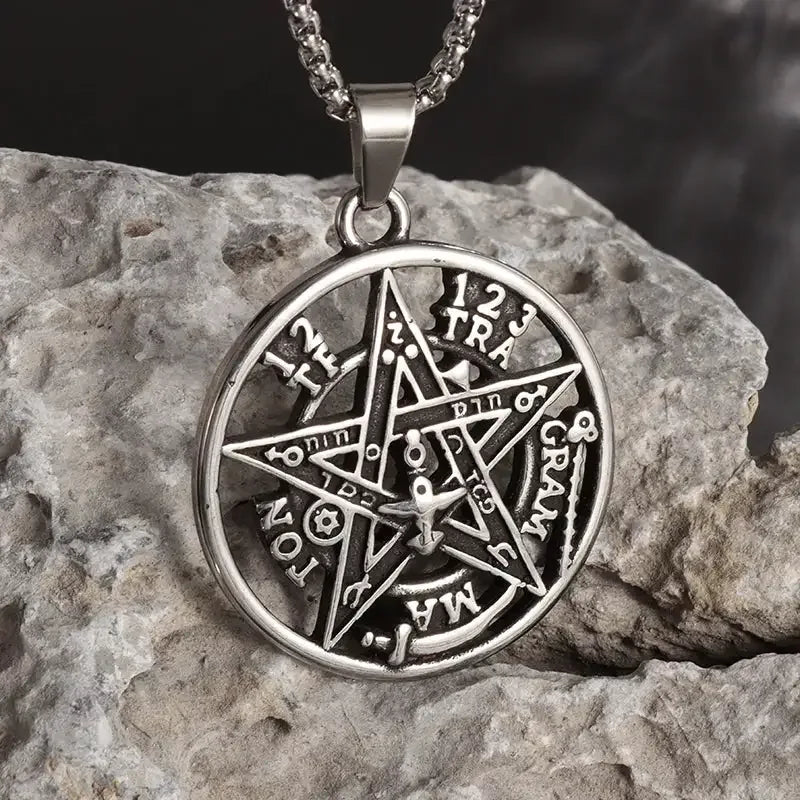 ✨ Oriental Mystical Witchcraft Pentagram Pendant Necklace – Featuring Jewish Hebrew Script | Unisex Lucky Amulet Jewelry | Spiritual Gift for Men & Women