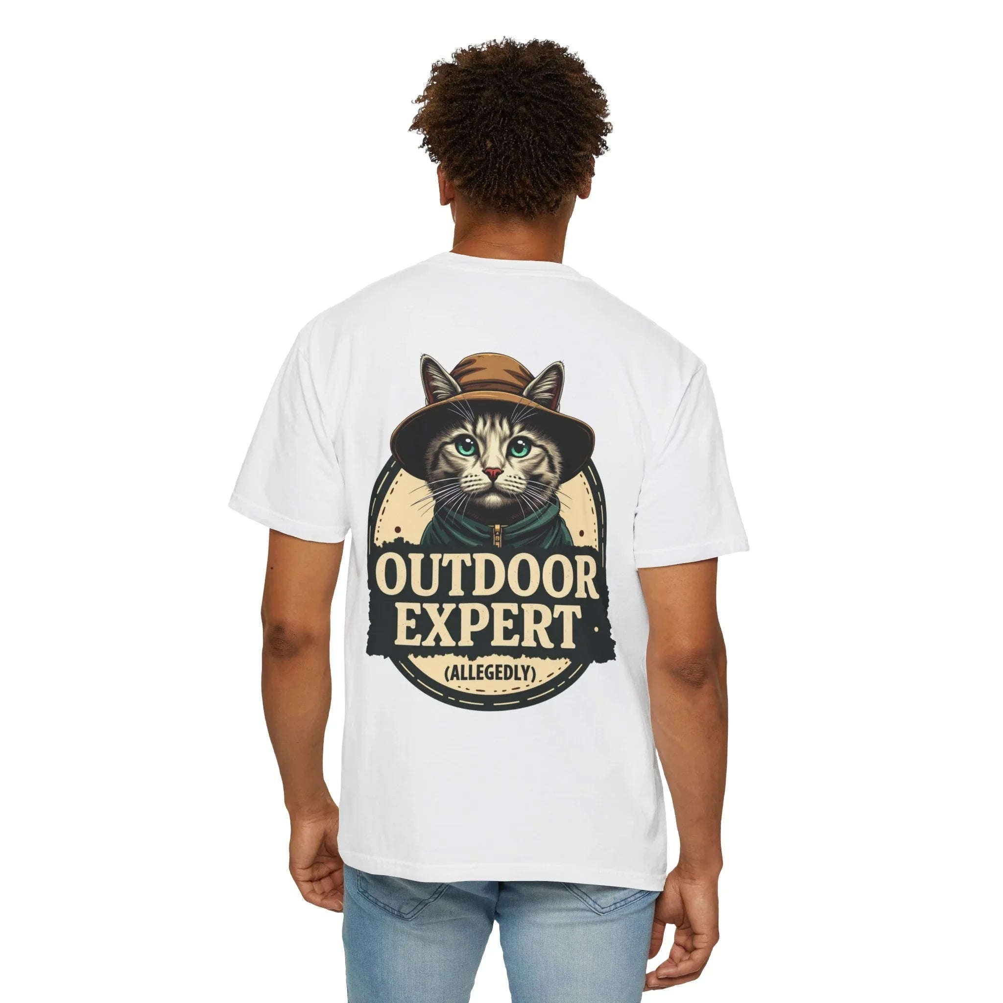 Outdoor Expert Cat Allegedly Shirt, Funny Camping Cat Tee, Vintage Badge Camper Graphic T-Shirt, Hiker Gift, RV Van Life