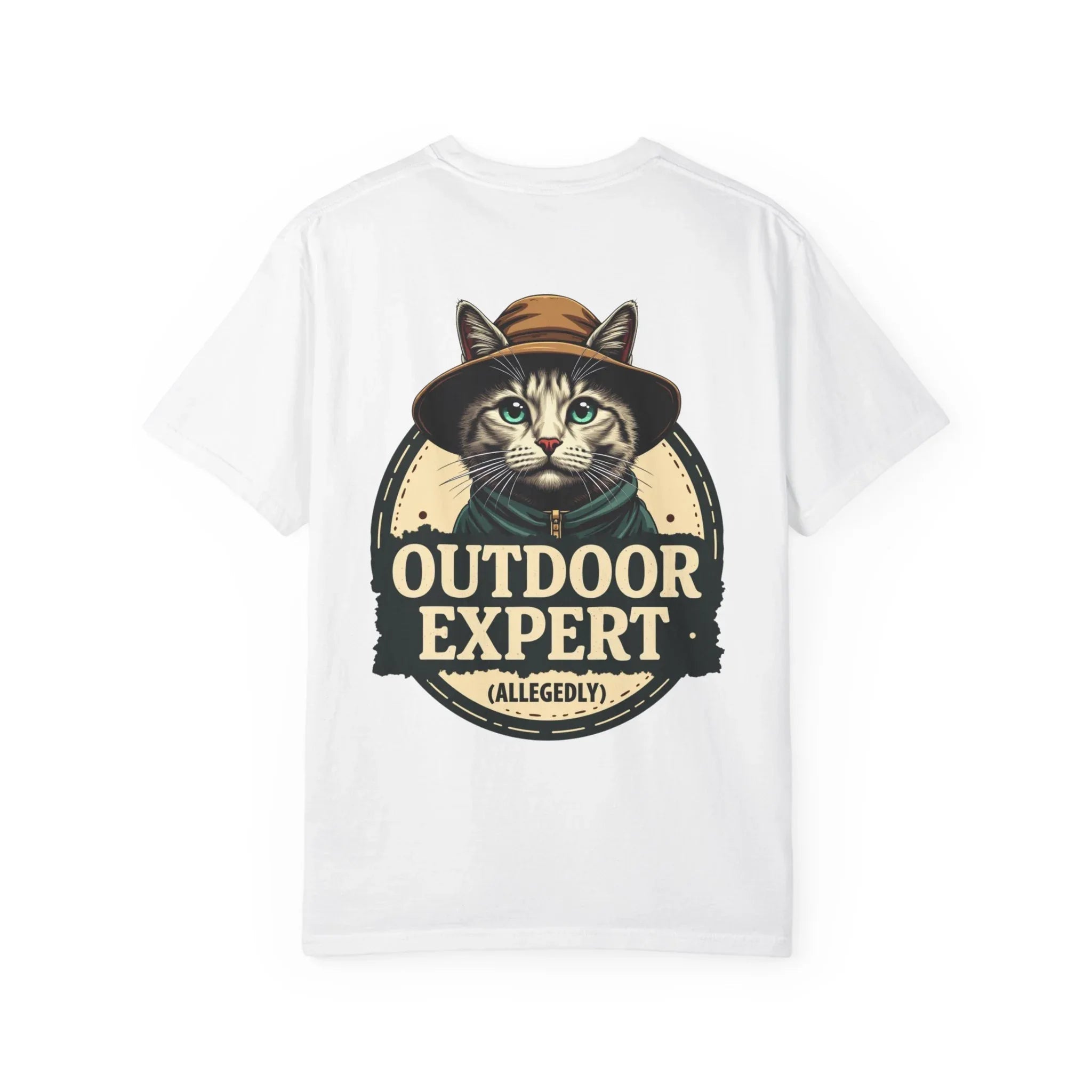 Outdoor Expert Cat Allegedly Shirt, Funny Camping Cat Tee, Vintage Badge Camper Graphic T-Shirt, Hiker Gift, RV Van Life