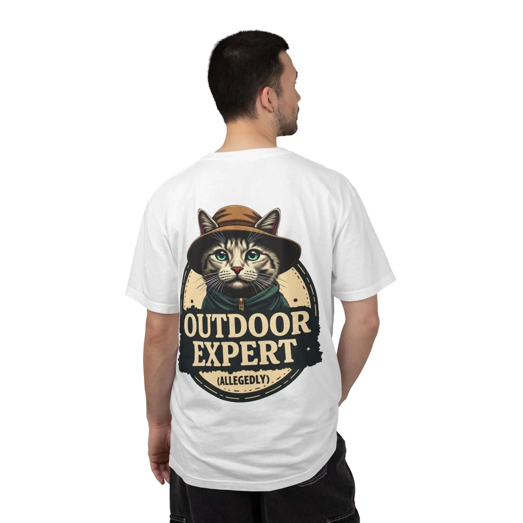 Outdoor Expert Cat Allegedly Shirt, Funny Camping Cat Tee, Vintage Badge Camper Graphic T-Shirt, Hiker Gift, RV Van Life
