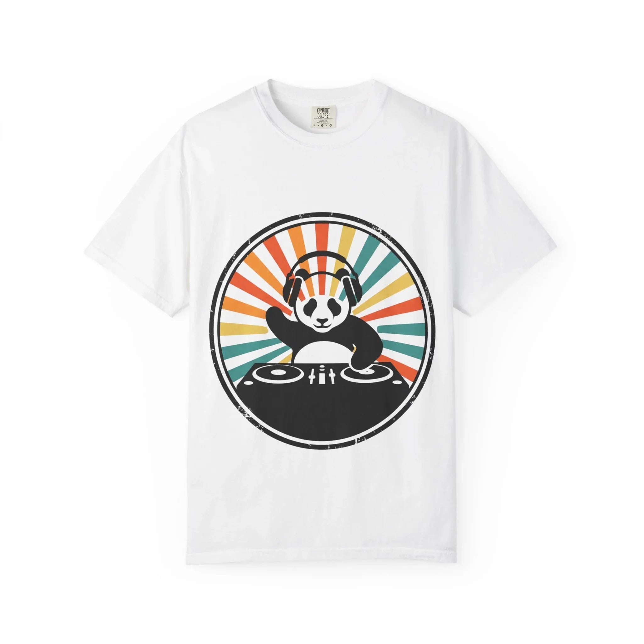 Panda DJ Shirt, Retro Sunburst Turntable Tee, Funny Vinyl Music T-Shirt, EDM Rave Festival Outfit, DJ Gift